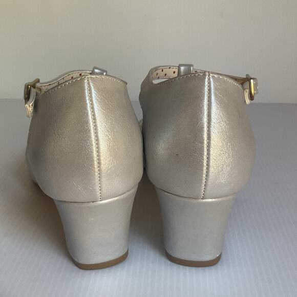 Vintage Style T-Strap Block Heel Silver Shoes Size 6.5 But Another Innocent Tale - Picture 6 of 10